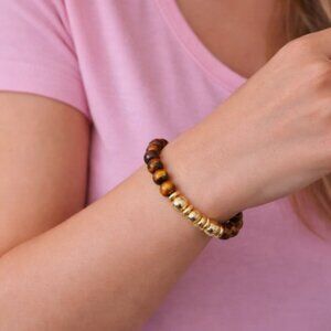 Yellow Tiger Eye Gemstone 8mm Beads Stretchable Bracelet 18K Gold filled accents